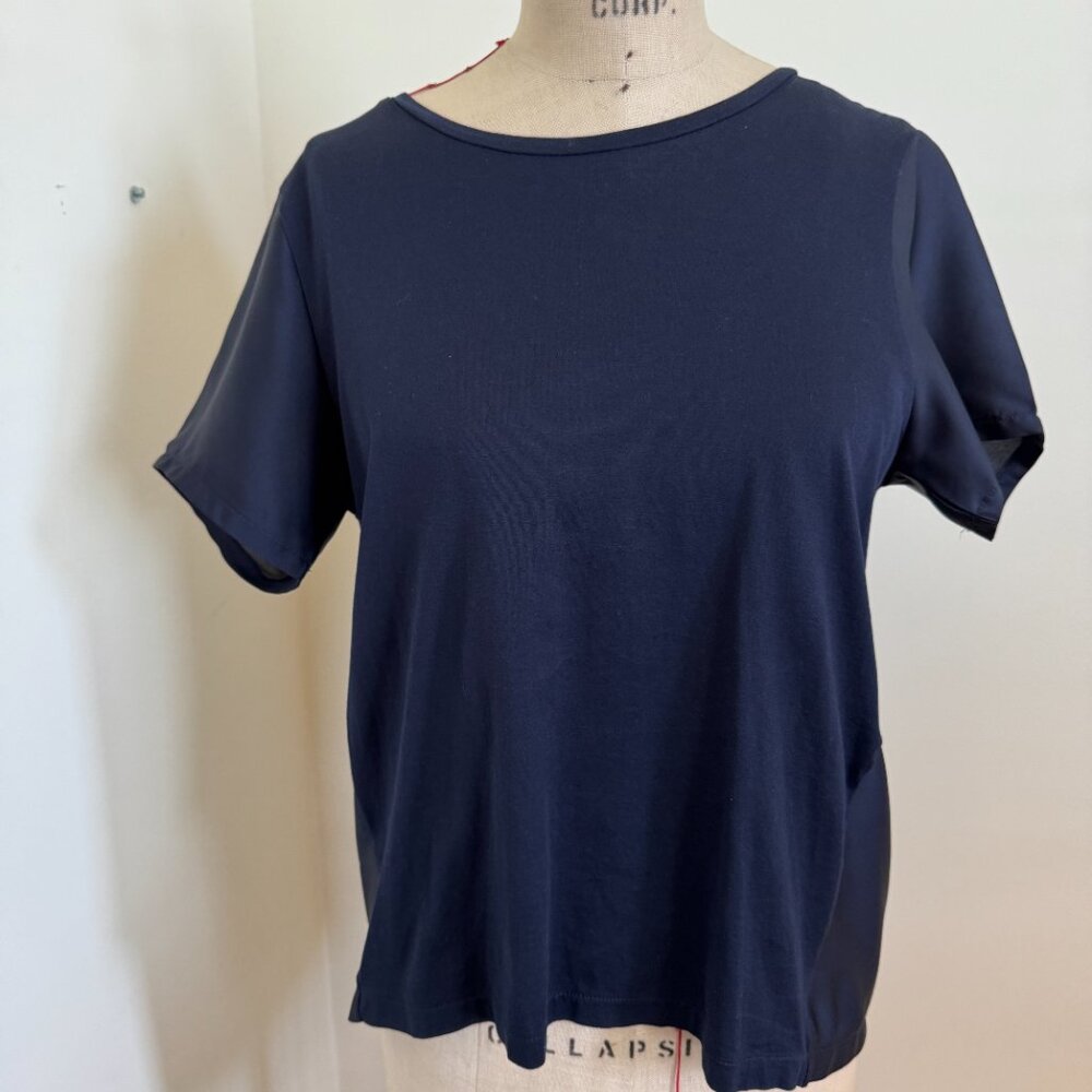 J. Crew Navy T-shirt with a Twist, Cotton Front and Silk Back